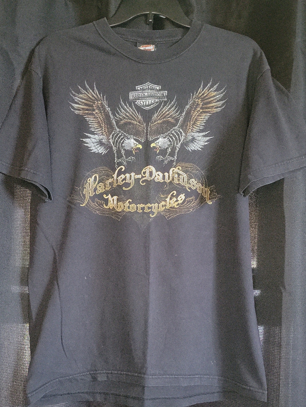 Harley-Davidson Black Tee with Gold and Gray Eagle Graphic